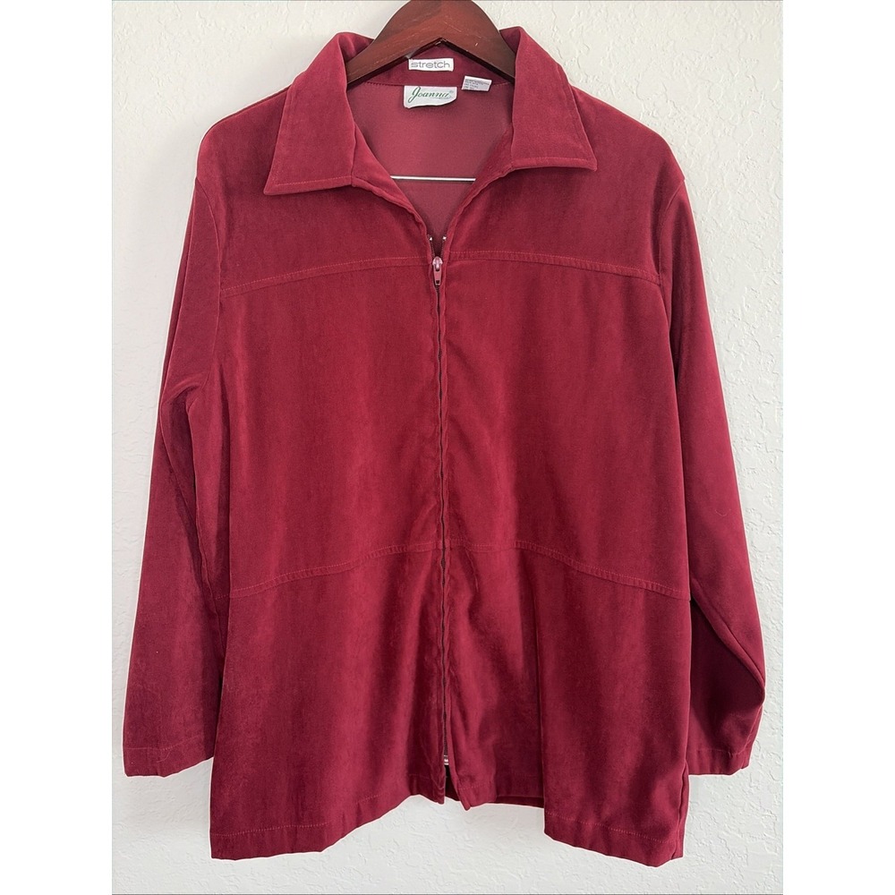 Vintage Joanna Stretch Long‎ Sleeve Zip Up Wine Color Soft Shirt, Large